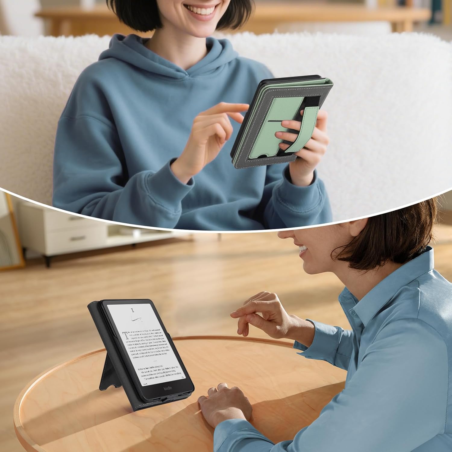 CoBak Wireless Charge Stand Case for 7 Kindle Paperwhite 12th Gen 2024 and Kindle Colorsoft with Wireless Charger - Compatible with iPhone MagSafe, for Samsung Phones, Auto Sleep Wake, Hand Strap